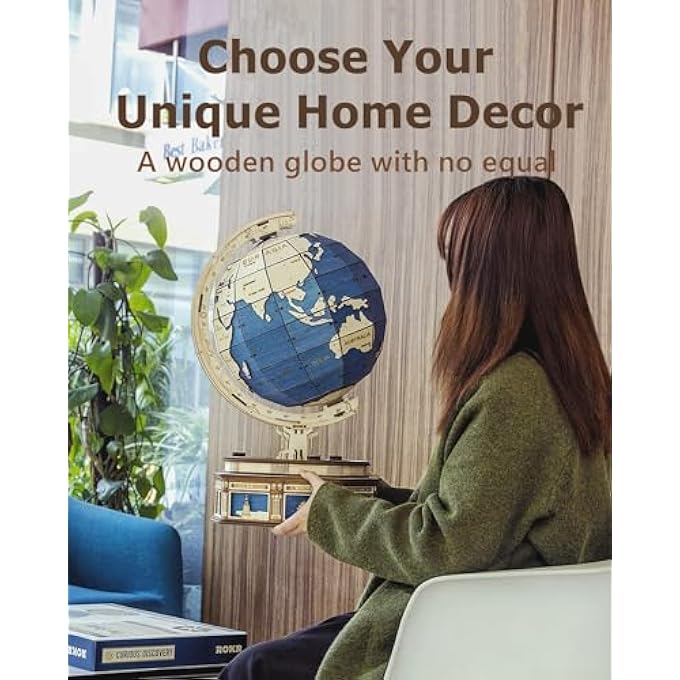 3D WOODEN PUZZLE FOR ADULTS-HUGE GLOBE PUZZLE BOX-WOOD MODEL KIT TO BUILD FOR ADULTS AND TEENS - Image 3